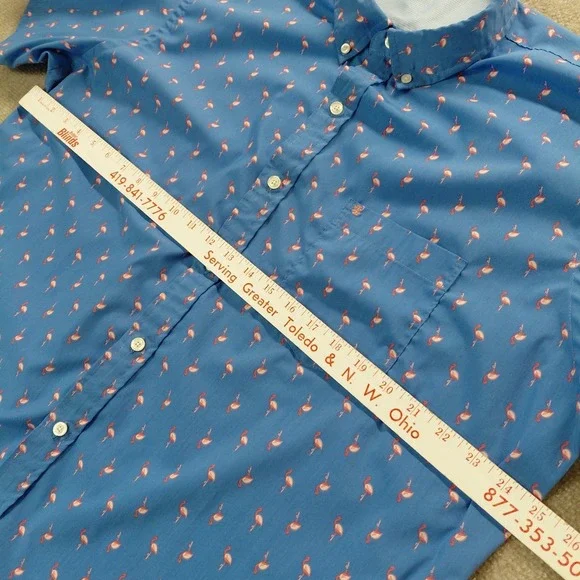 IZOD Mens XXL All Over Flamingo Print Blue Performance Button Up Beach Collared - Picture 3 of 8